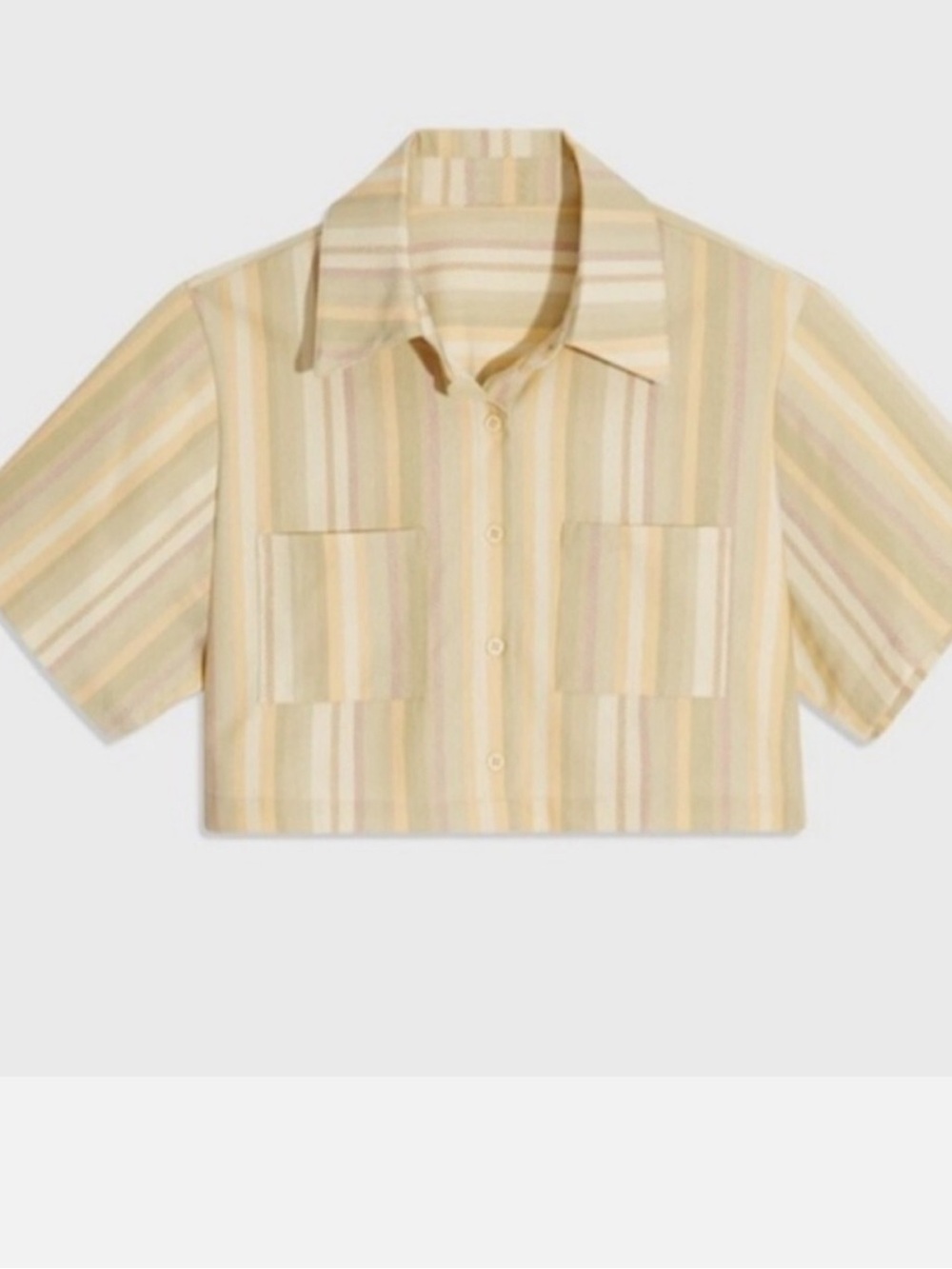 Danielle Bernstein Cropped Button-Down Top in Pale Yellow Stripe